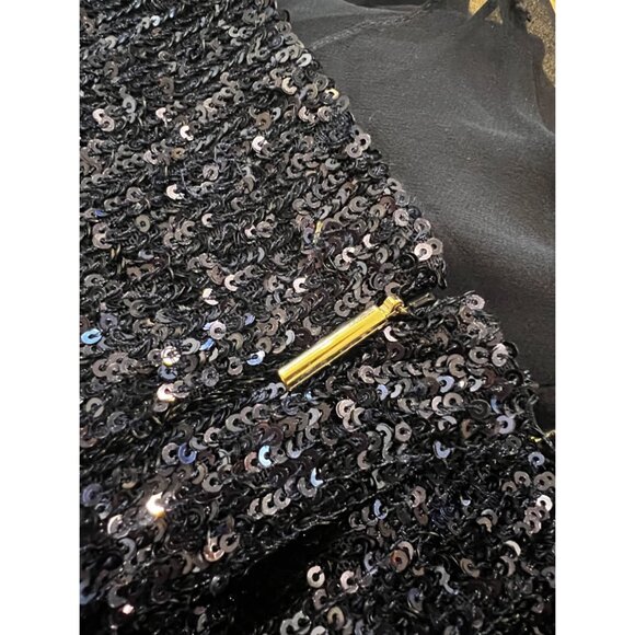 JASON WU COLLECTION Asymmetric navy cold-shoulder sequined chiffon maxi dress Si - Picture 10 of 12